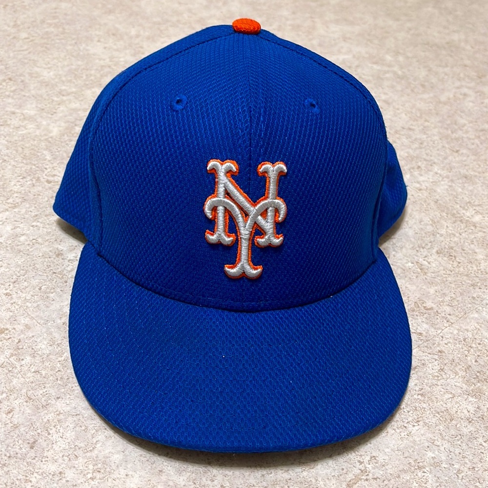 NEW ERA 59 FIFTY NEW YORK METS BLUE BASEBALL STRETCH HAT WITH GRAY & ORANGE LOGO